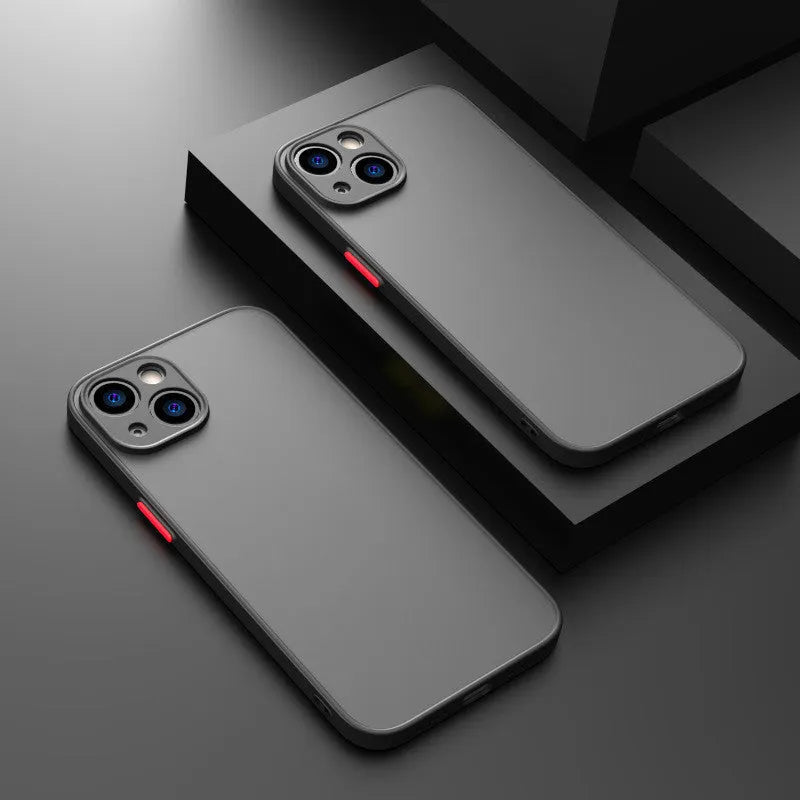 Frosted hard protective iPhone case with full lens cover and fine hole skin-sensing design.