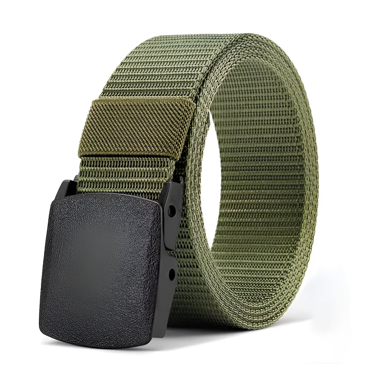 Nylon men's tactical belt with plastic buckle in army green, 120cm length, regular width