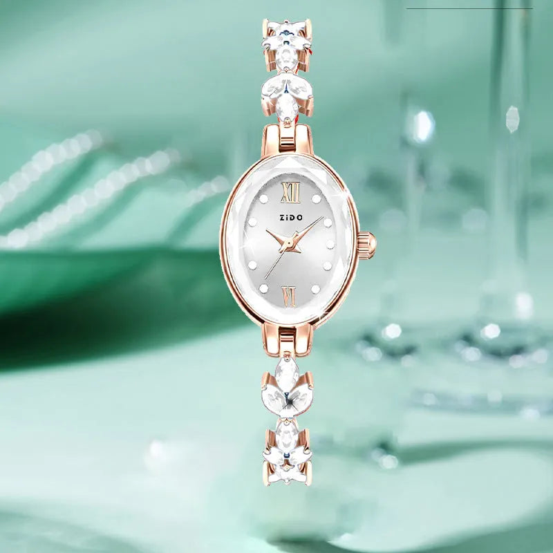 Simple fashion sports waterproof oval women's wrist watch in green with slim 8mm case