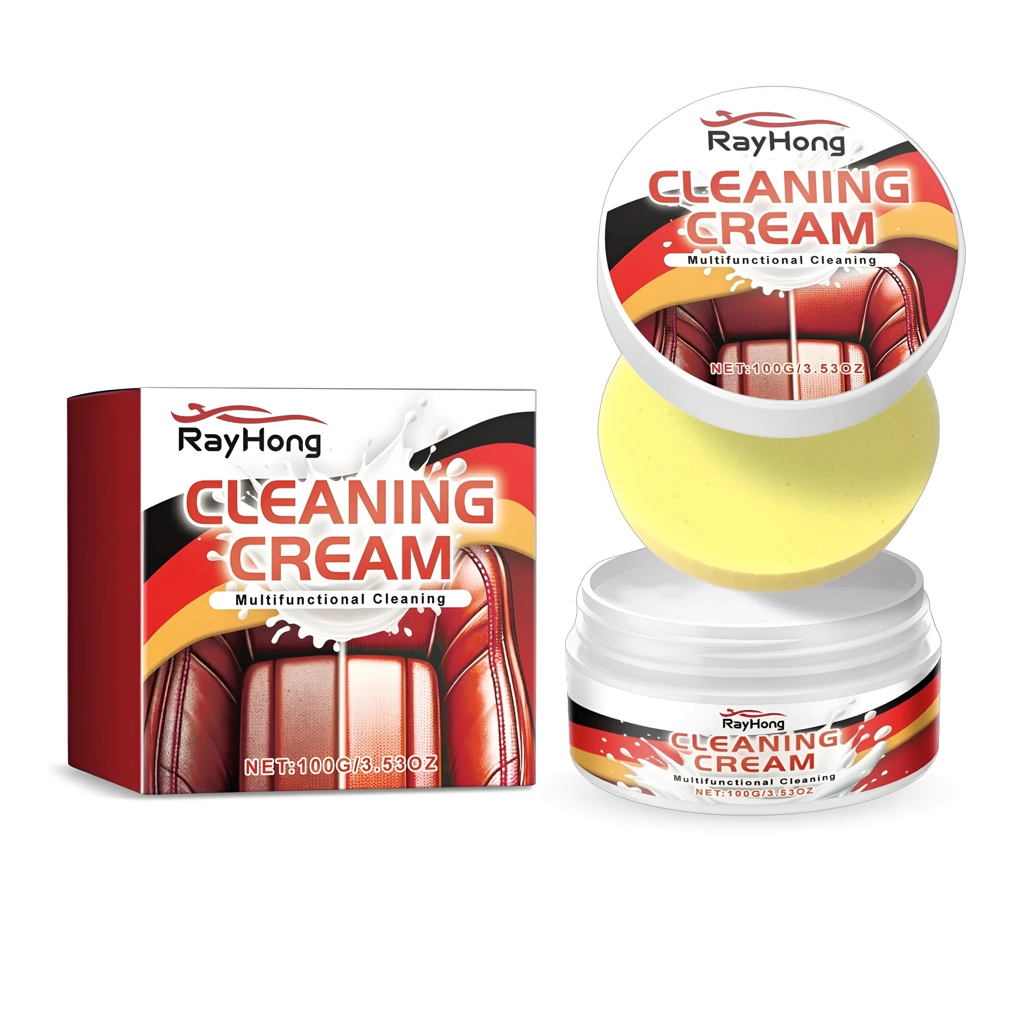 100g automotive leather care cream bottle with natural sponge applicator for car interiors
