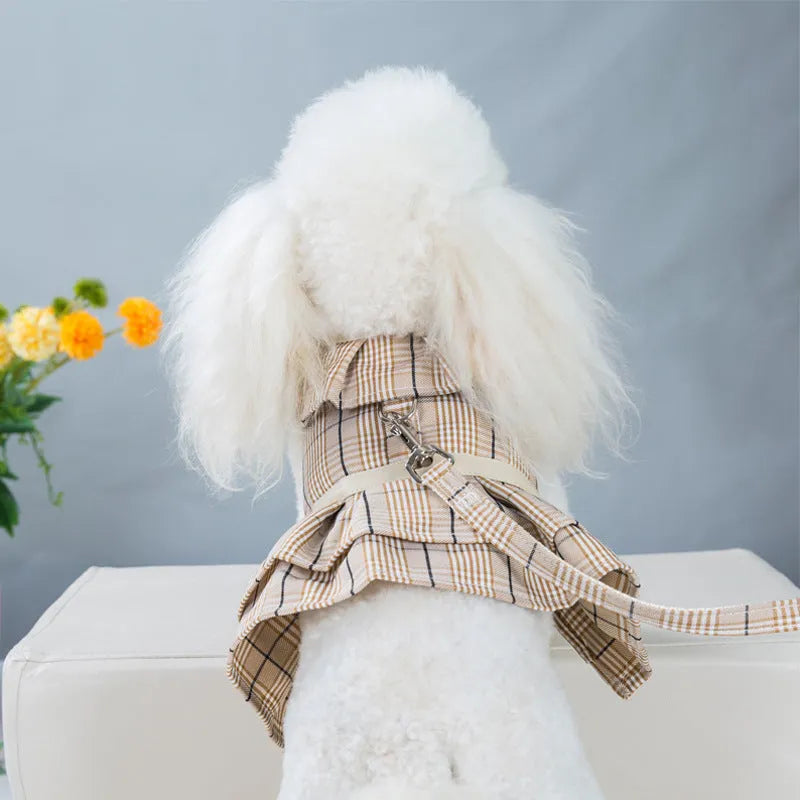 Polyester chest strap dog harness with adjustable rope lead in milky white or purple colours