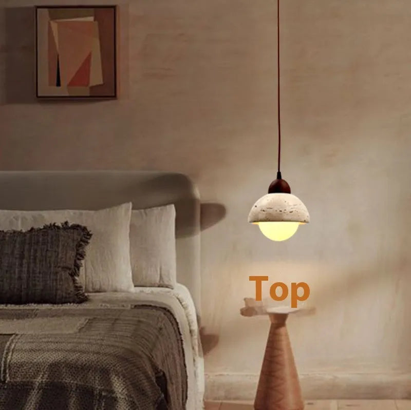 Yellow marble pendant light with iron body, LED hanging wire fitting and retro wabi sabi style for home use