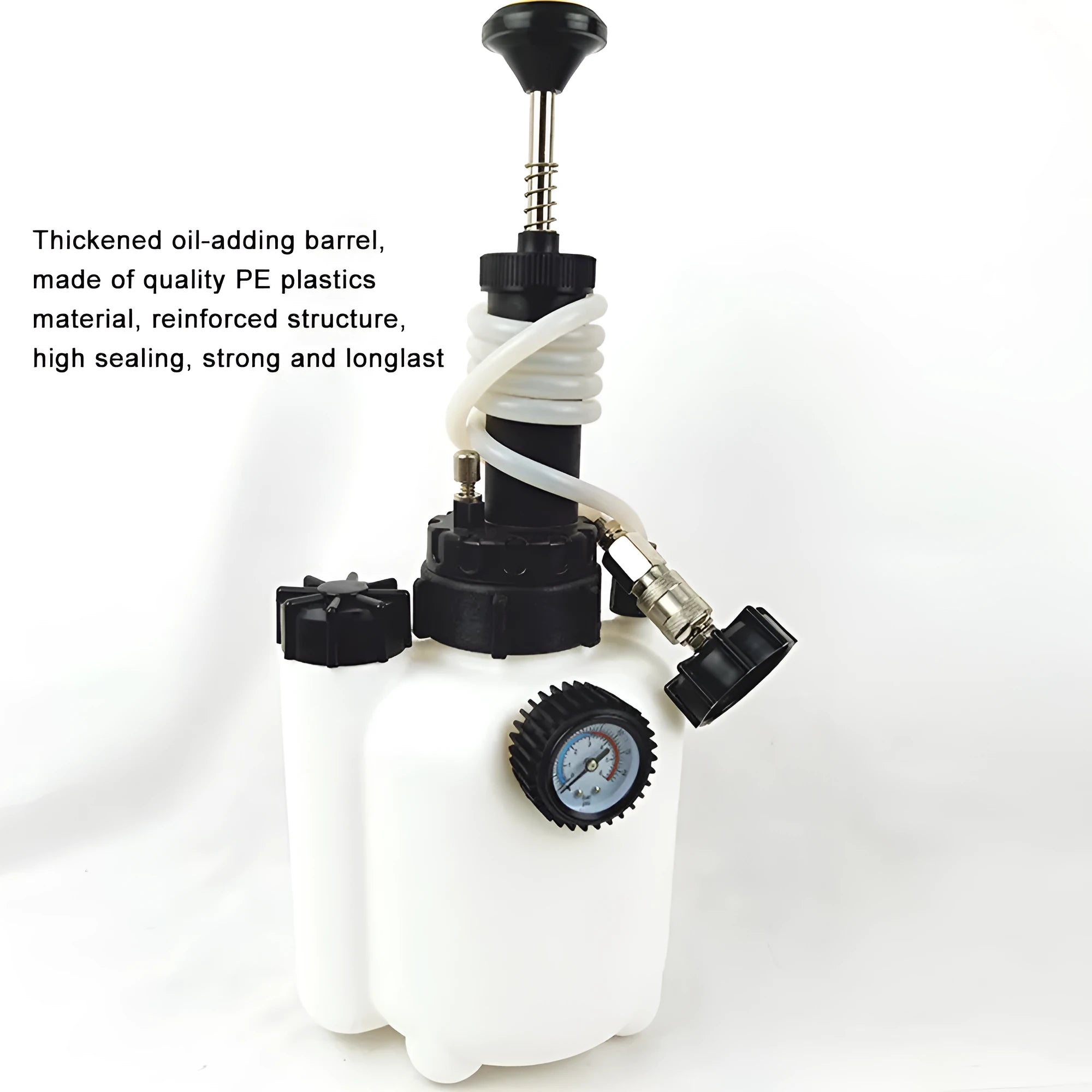 White 3-litre brake fluid replacement tank tool with copper and iron fittings