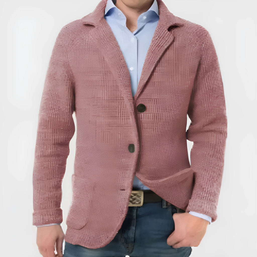 Men's casual long-sleeved solid colour knitted jacket with 3D patch pocket, slim fit, autumn, sizes S-5XL