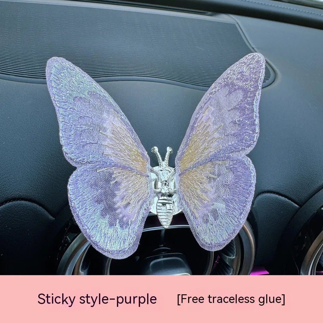 Embroidered butterfly fabric decoration for car air vent or dashboard in multiple colour options
