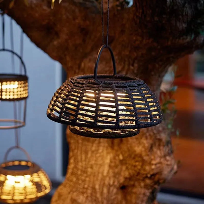 Outdoor chandelier garden lamp, 25cm stainless steel LED 5W IP65 plug-in, Rattan Colour or Taupe
