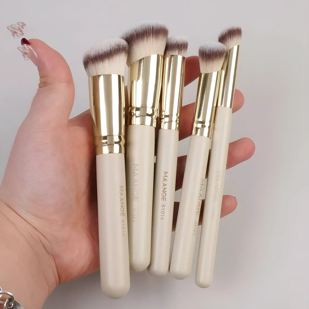 MAANGE angled blush makeup brush set in apricot with synthetic bristles