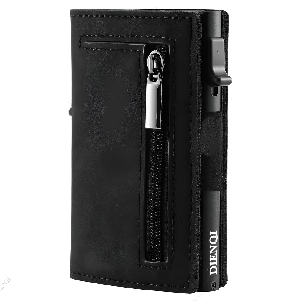 Ancient carbon fiber pattern men's wallet in genuine leather with anti-theft swiping protection, black colour