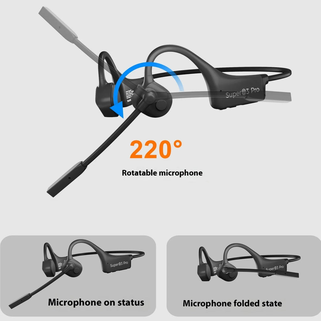 Black bone conduction Bluetooth headset with silicone headband and CVC noise reduction microphone