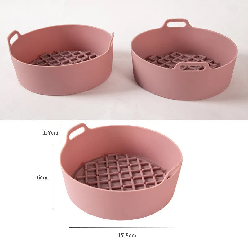 Round pink silicone air fryer liner 19cm with hand clip nonstick reusable