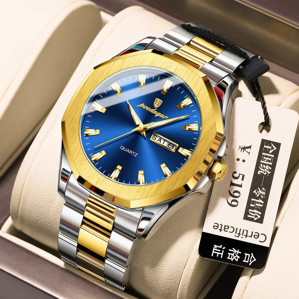 Men's steel strap quartz watch with 9mm thickness case in business style with multiple colour options