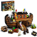 Brown construction ship building block set assembled on a white background, highlighting its plastic construction and ship design.