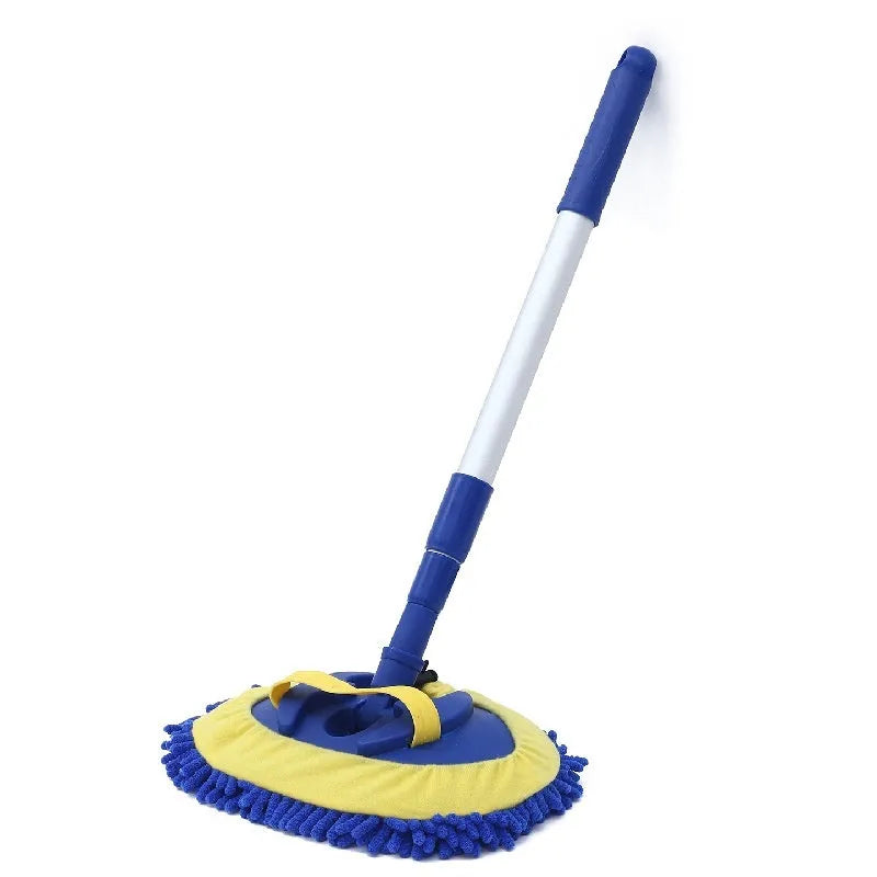 Three-section aluminium alloy telescopic car mop with green cotton cloth head