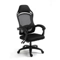 Ergonomic black computer gaming chair with linkage armrests and adjustable height mechanism