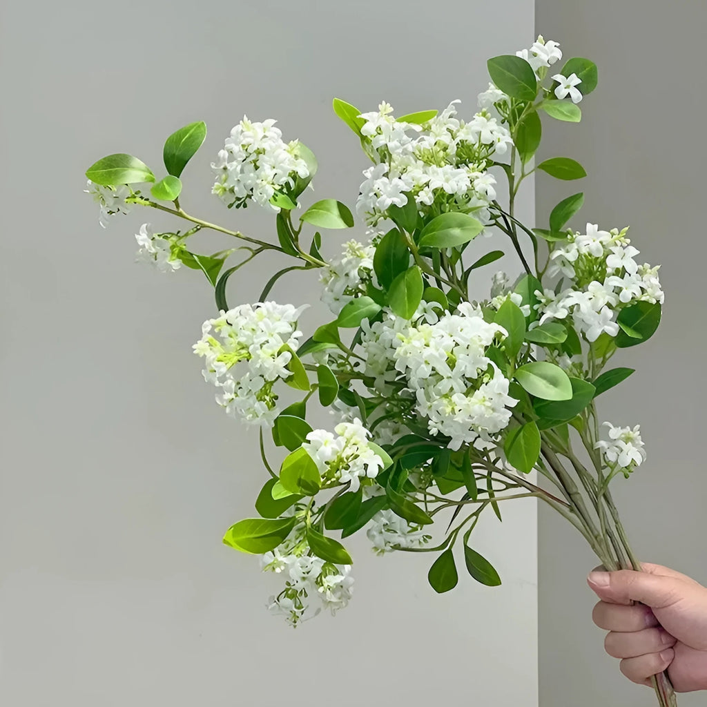 Single artificial silk flower stem in white for table decoration and wedding photography props, 50g