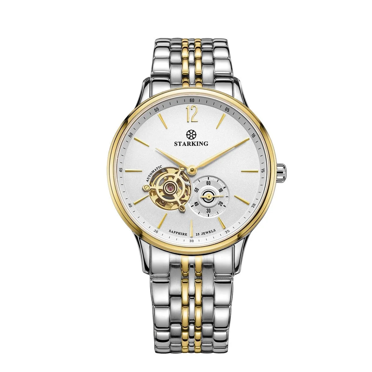 Men's automatic waterproof business watch with brown leather strap and stainless steel case