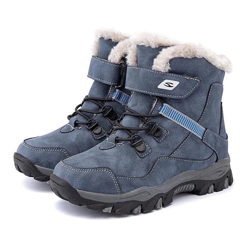 Hobby Bear children's black waterproof martin boots with a magic buckle and textured rubber sole.