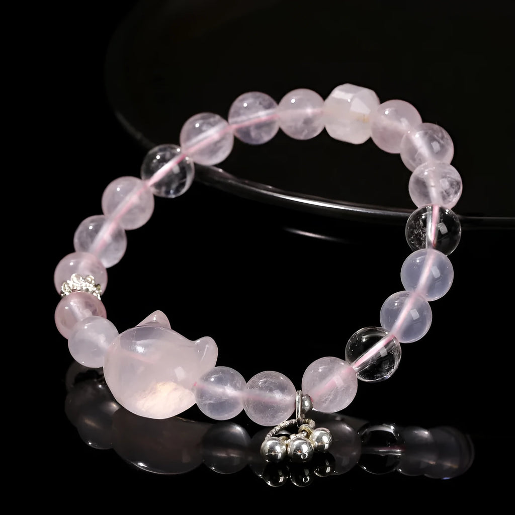 Women's geometric cat head bracelet crafted from natural crystal stones in nine colour variations