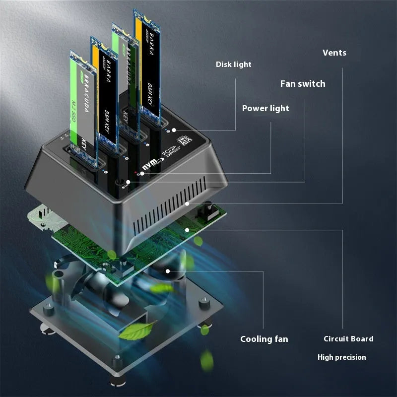 M.2 dual protocol SSD base with aluminium alloy construction showing dimensions