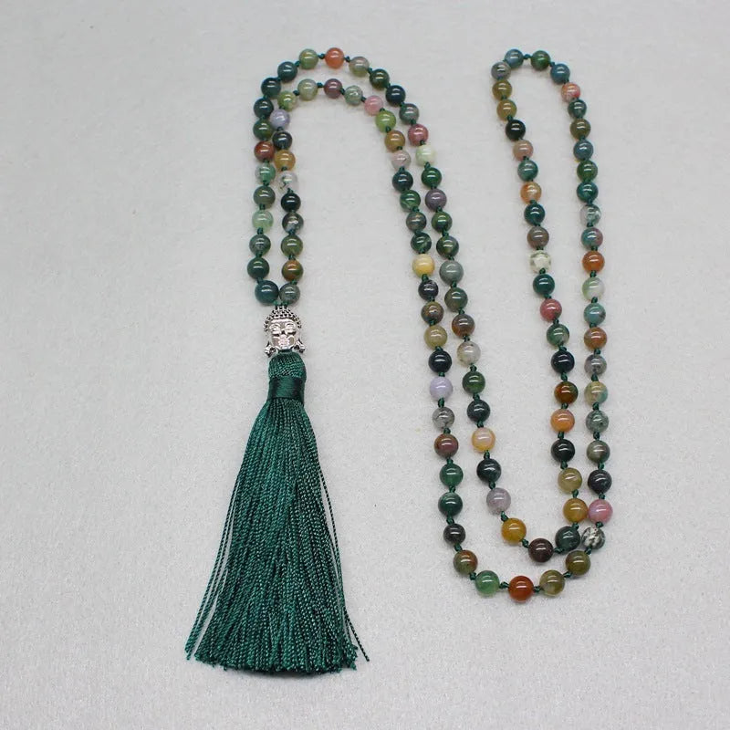 Natural agate bracelet with 108 geometric 6mm beads arranged as blessing necklace