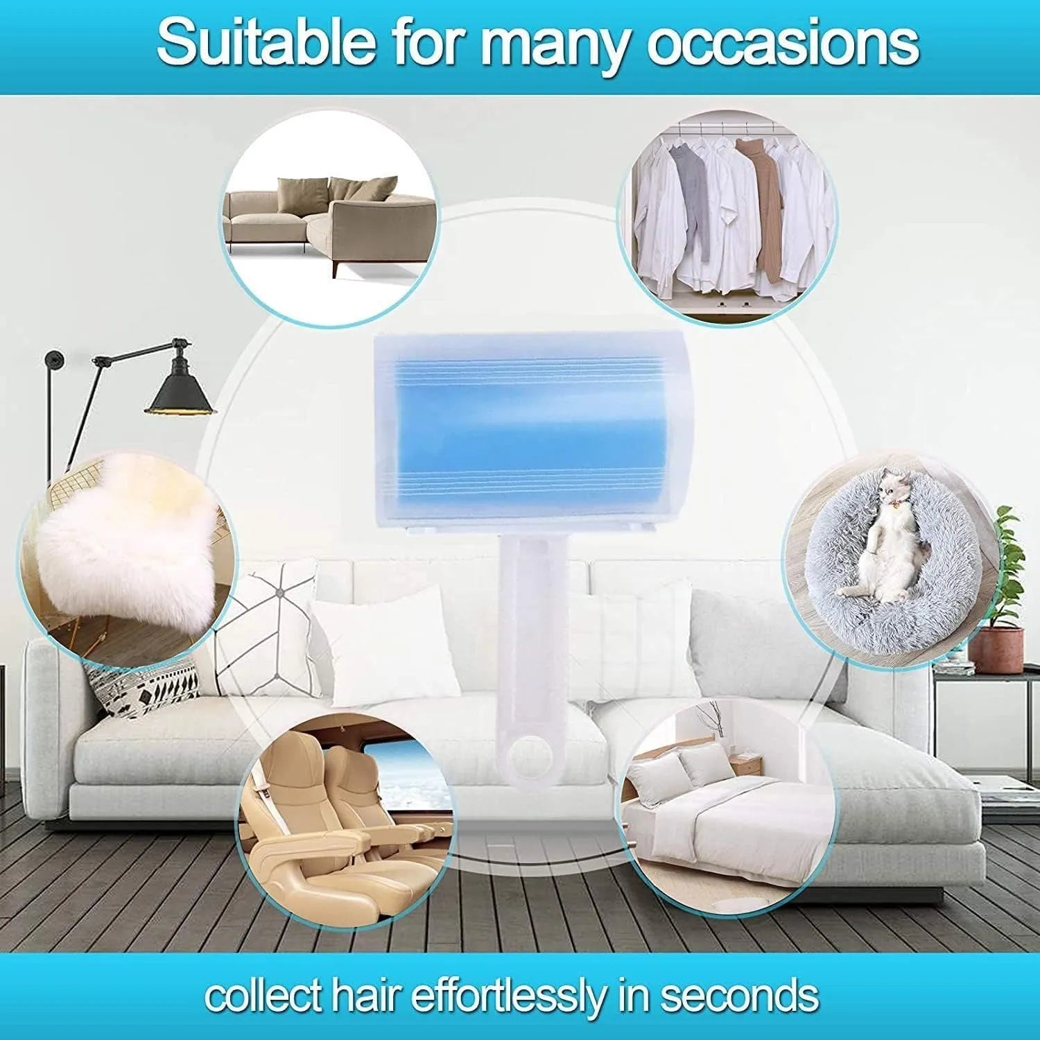Set of four coloured washable reusable lint rollers with covers for removing pet hair.