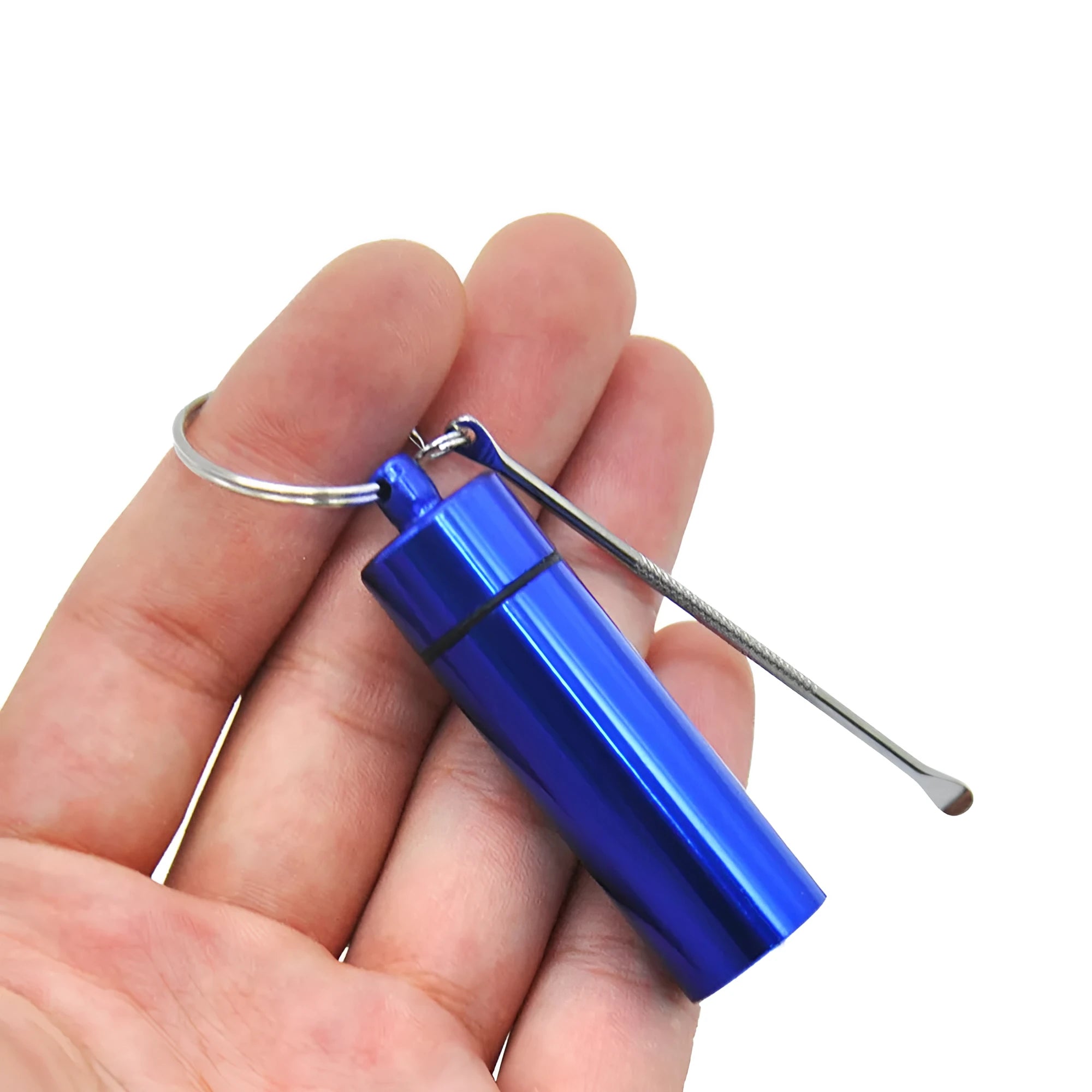 Aluminium medicine storage bottle with spoon and keychain in five colour options
