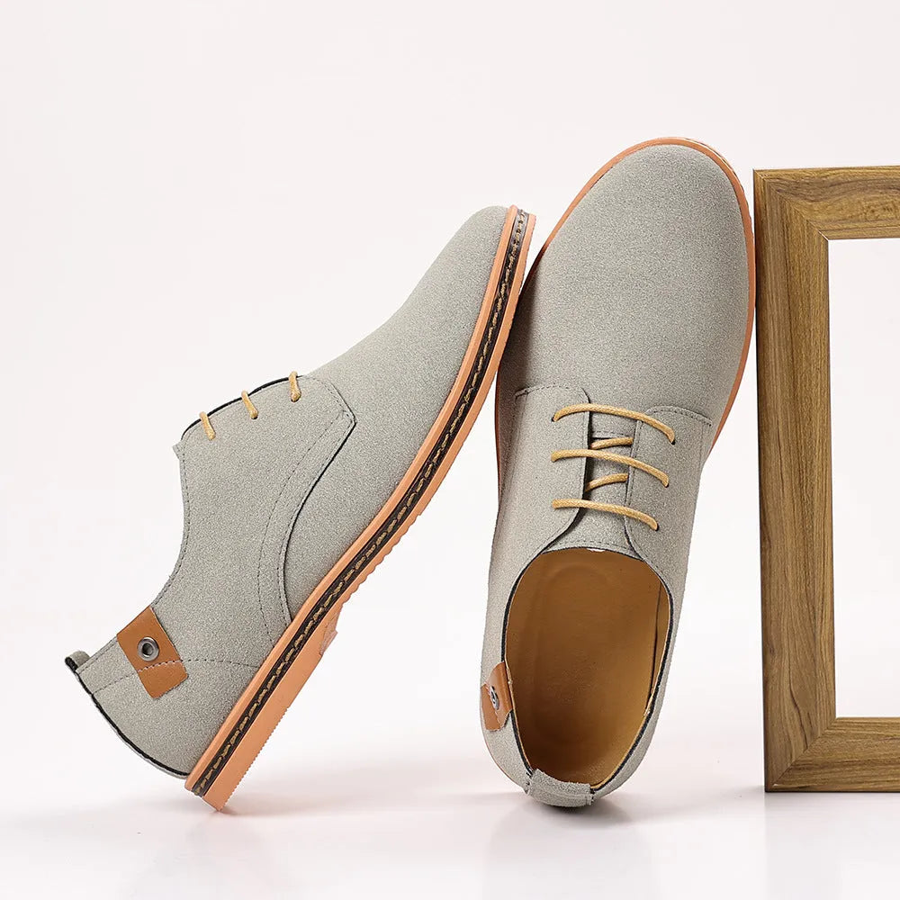 Men's casual suede-style shoes with matte upper, round toe, solid colour, sizes 38-48
