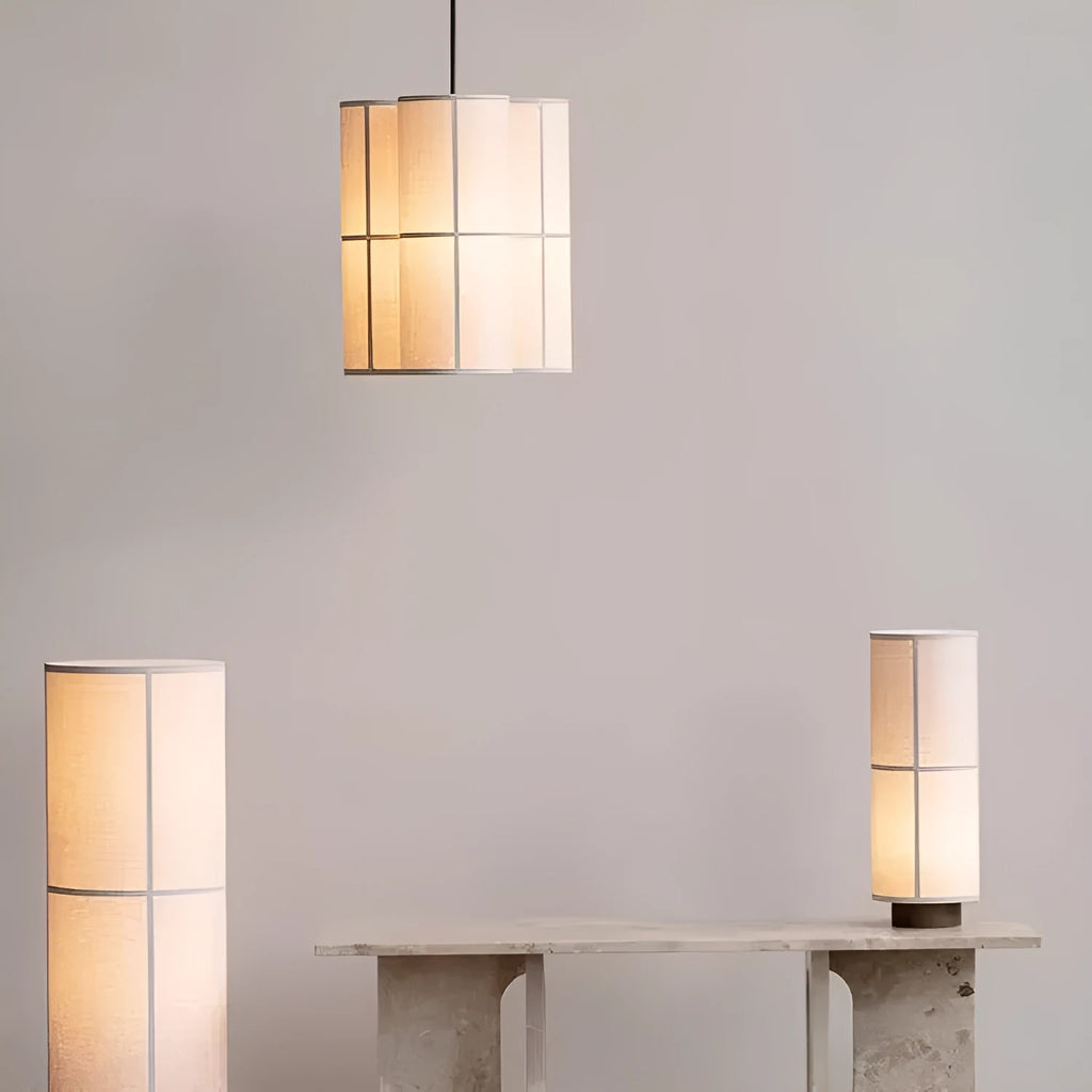 Japanese retro style box lamp with linen shade, available in multiple sizes for restaurant and tea room lighting