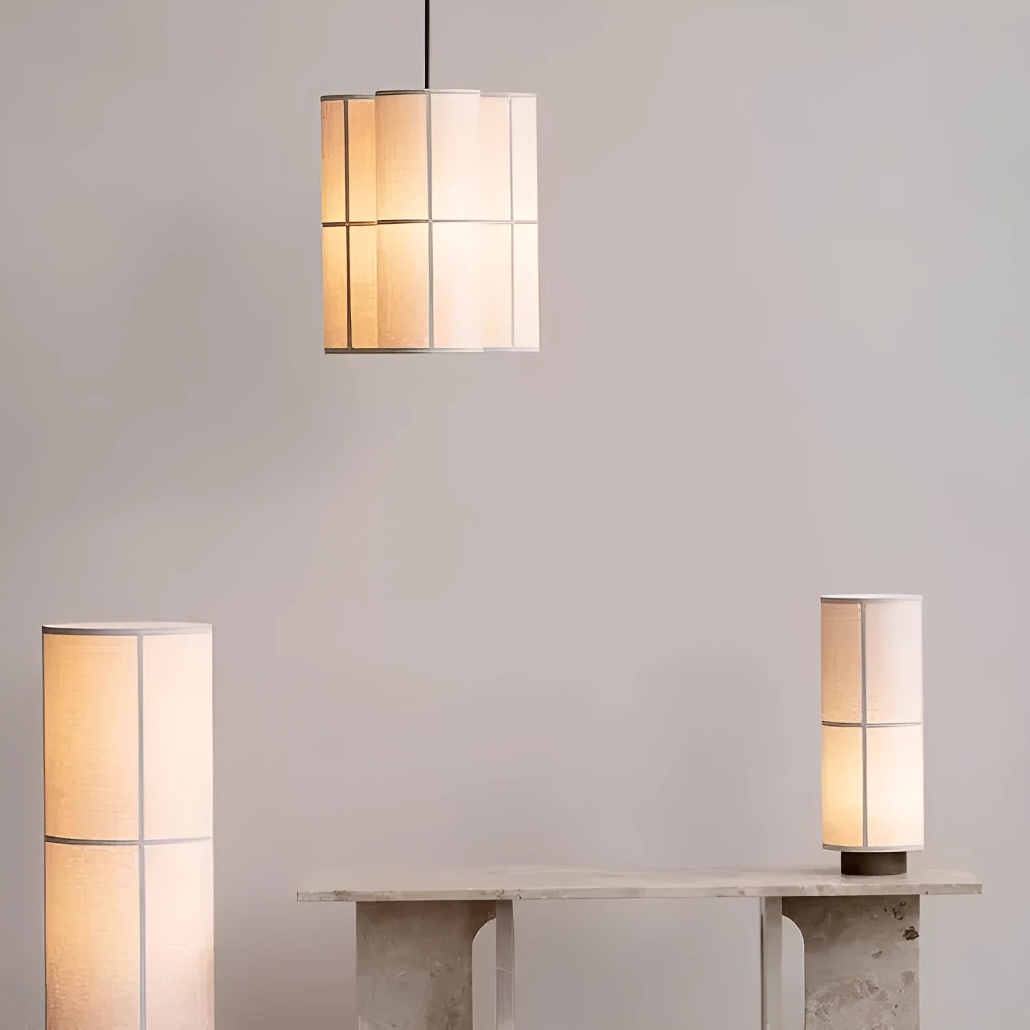 Japanese retro style box lamp with linen shade, available in multiple sizes for restaurant and tea room lighting