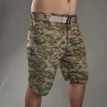 Khaki coloured tactical shorts made from cotton blend fabric on a mannequin.