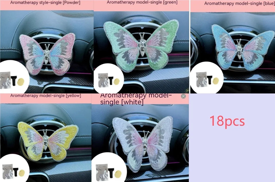 Embroidered butterfly fabric decoration for car air vent or dashboard in multiple colour options