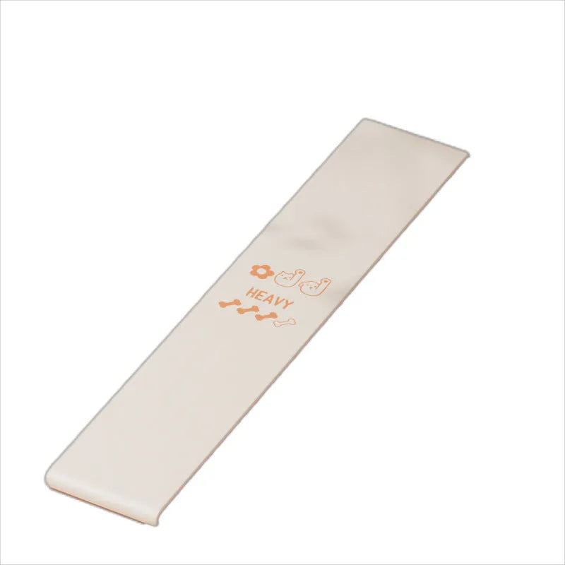Green, beige, orange, and pink plastic resistance bands showing different tension levels from 10 to 30 pounds.