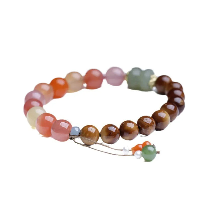 Hetian jade agate bracelet with 8mm diamond-shaped beads in persimmon colour