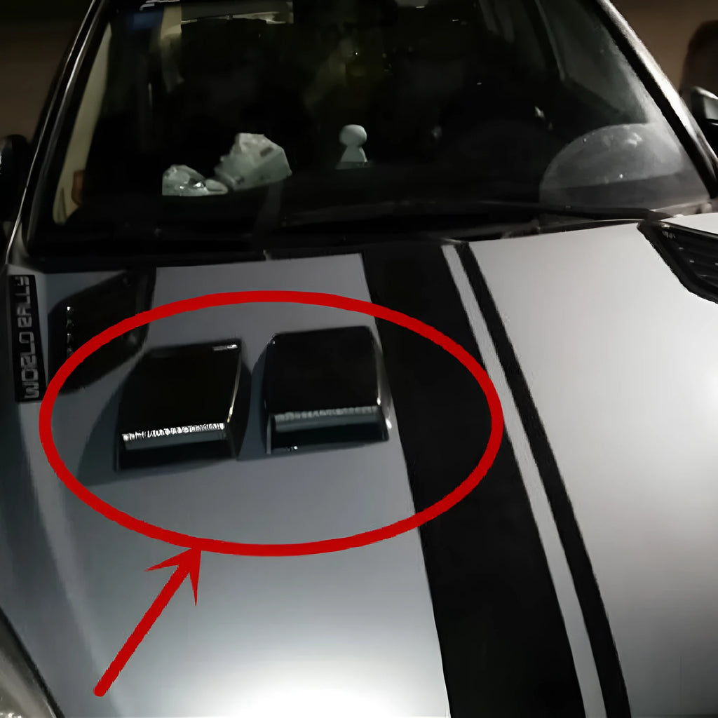ABS plastic car decoration simulation vent in black, white or silver colours showing dimensions