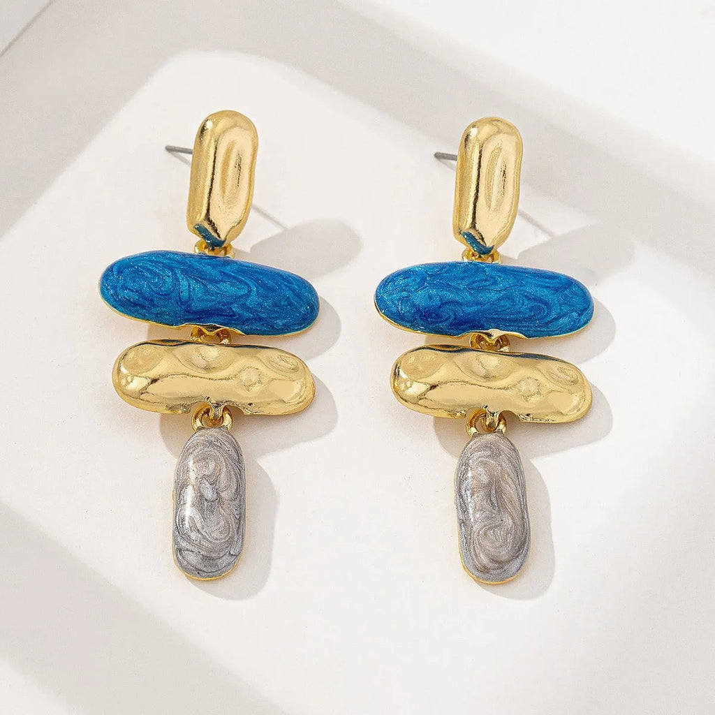 Geometric multicolour stud earrings with electroplated finish on zinc alloy for women