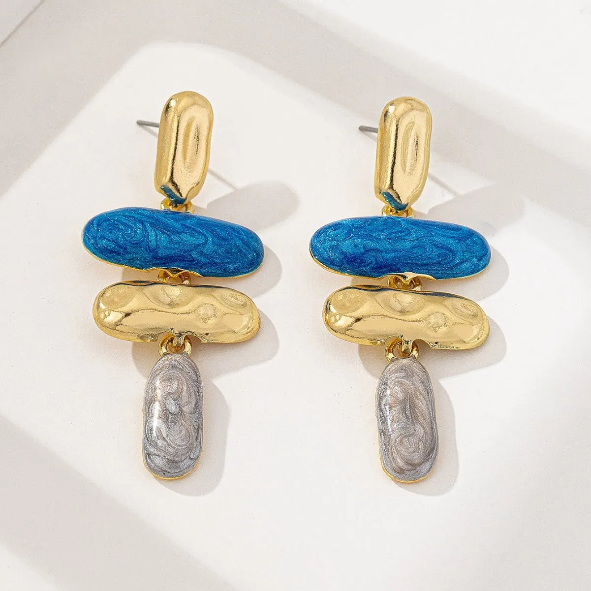 Geometric multicolour stud earrings with electroplated finish on zinc alloy for women