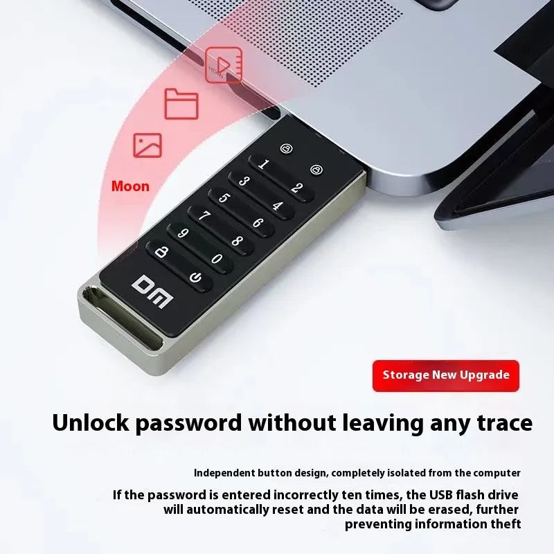 64GB encrypted USB flash drive with metal casing and digital button for fingerprint security