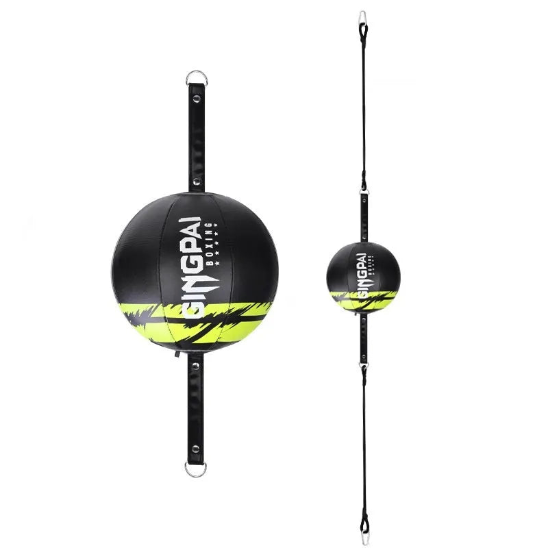 Black hanging boxing speed ball with adjustable cord for reaction training