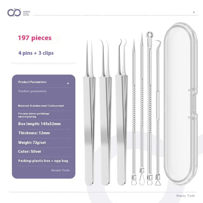 4-piece silver metal acne needle set with ultra-fine pointed tips for skin care