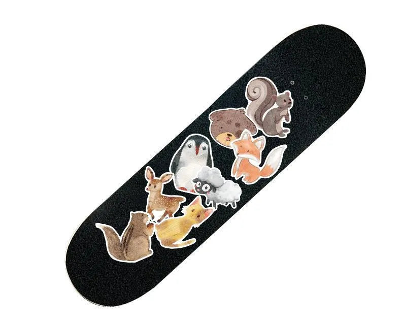 Set of 36 retro beach themed PVC stickers with matte finish, showing surfing and travel designs.
