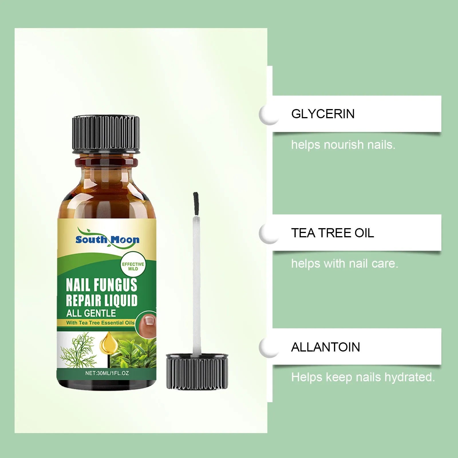 30ml bottle of nail care solution with tea tree oil and colloidal silver formula