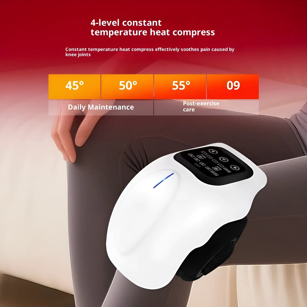 White LCD smart electric heating knee massager with infrared constant temperature heat therapy for legs