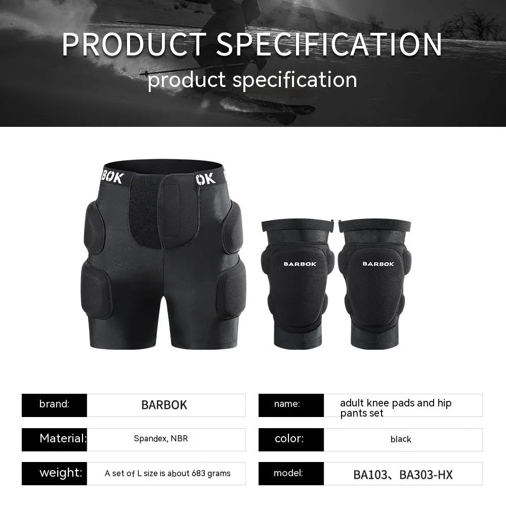 Black adult hip pad for sports protection, showing adjustable waistband and NBR padding on Spandex material.