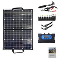 Black 40W folding bag portable solar panel shown folded, for outdoor camping and emergency charging.