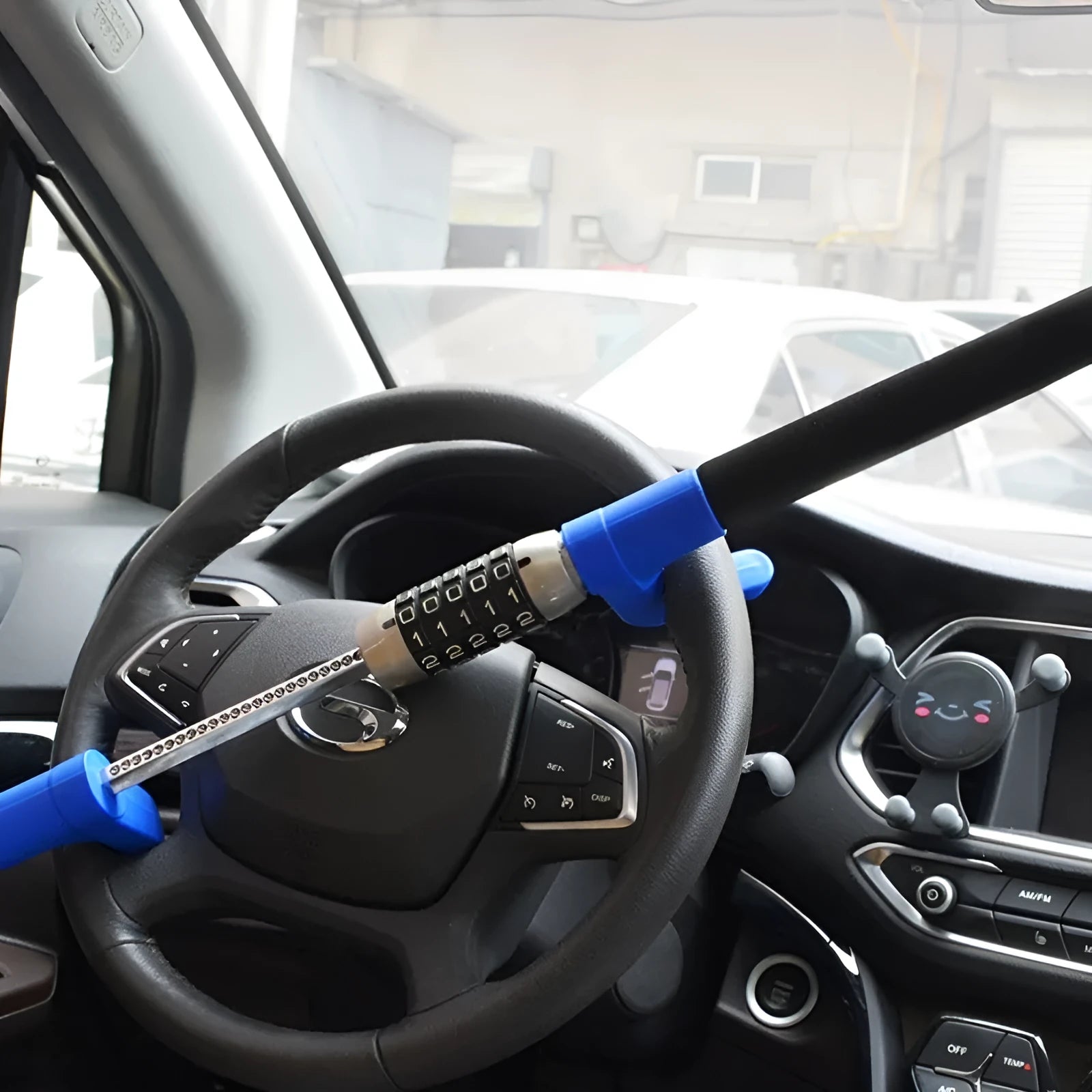 Car anti-theft password steering wheel U-lock in alloy steel construction with black, blue, and red colour options