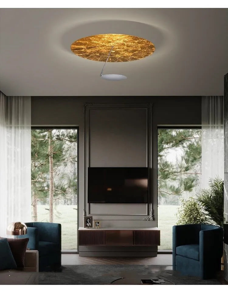 50cm diameter iron ceiling lamp in white gold finish with warm LED light