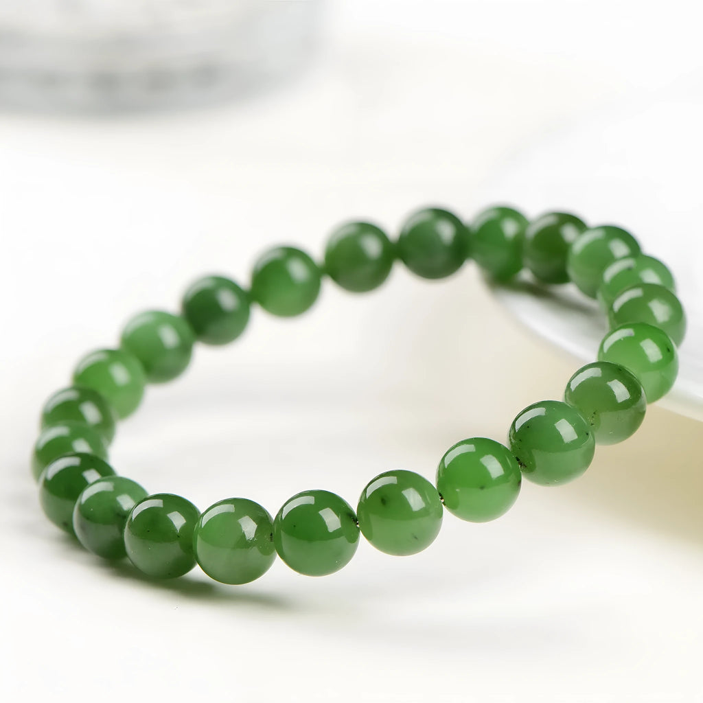 Natural jasper ball bracelet with polished Hetian jade beads in multiple size options