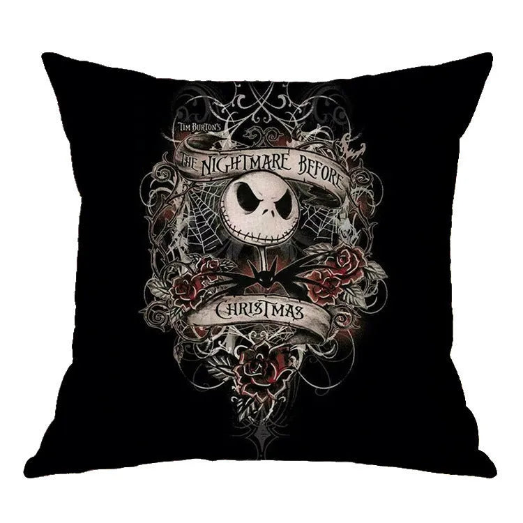 Linen skull Halloween pillow cover, 45x45cm square cushion case available in 34 listed colours