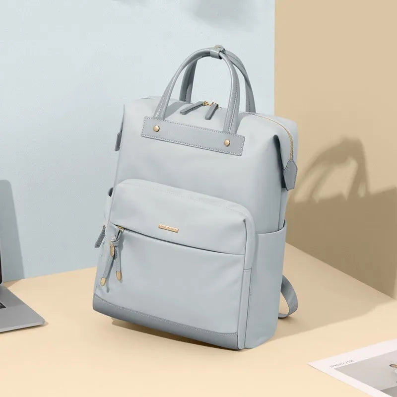 Women's large capacity backpack in apricot colour with adjustable shoulder straps