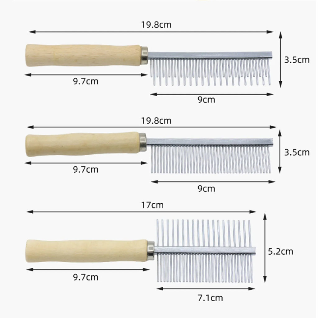 Wooden handle pet grooming comb with round teeth for dogs and cats